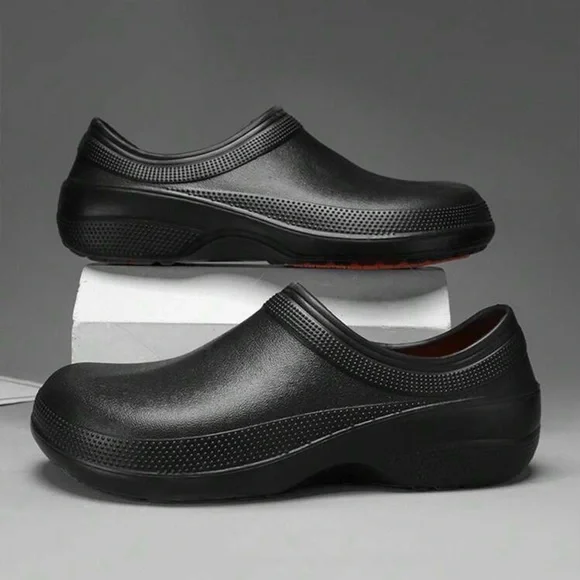Men’s Chef Work Shoes | Non-Slip Waterproof Clogs Black - Picture 4 of 7